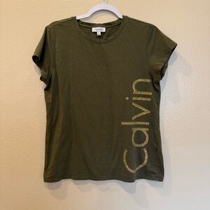 Calvin Klein Olive Green Gold Stud Logo Tee Size Large